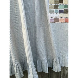Linen Shower Curtain with Ruffle Hem -, 72x72, 72x85, 72x94, White, Grey, Cream, Pink, Blue, Stripe, Chevron, 40+color/patterns, Custom Size