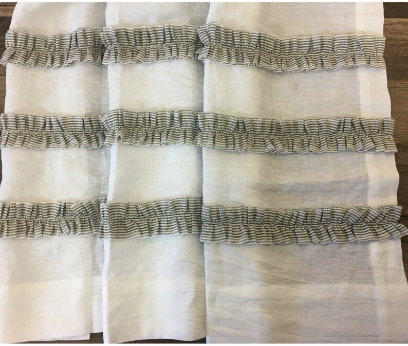 White Linen Shower Curtain With Black and White Ticking Etsy