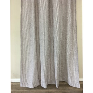 Cocoa Brown and White Striped Linen Shower Curtain - Mildew-Free, 72x72, 72x85, 72x94. Custom Shower Curtain, Linen Stripe