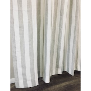 Natural Linen Striped Curtain, Custom Curtains Linen Stripe Weave