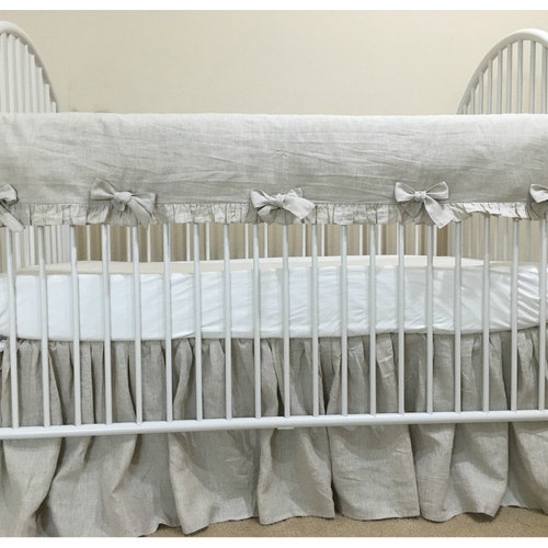 Natural Linen Crib Rail Guard With Linen Crib Skirt Etsy