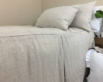 Sale, 15% off, ready to ship!  Natural Linen Bed Cover with Tailored Pleats, King size, 30" drop, pleated corners