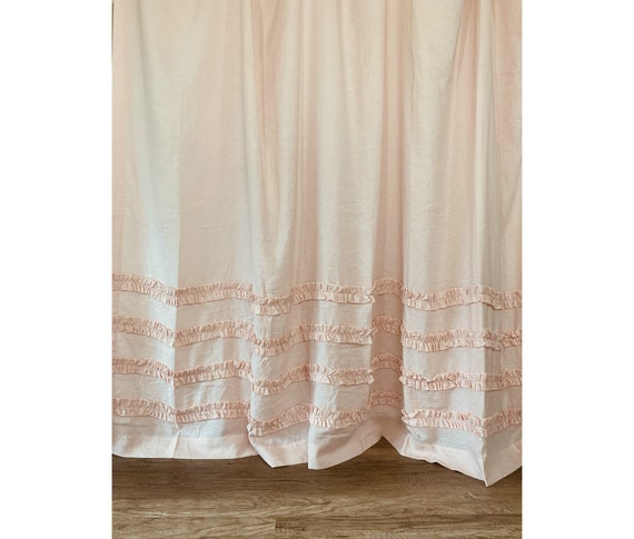 Dogwood Pink Linen Shower Curtain With Rows Of Ruffles 100 72x72 72x85 72x94 Or Custom Size