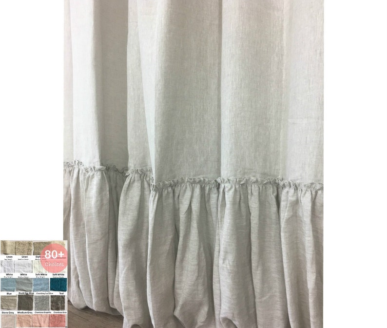 Linen Shower Curtain With Country Mermaid Long Ruffles Shabby Chic Ruffle Custom Size