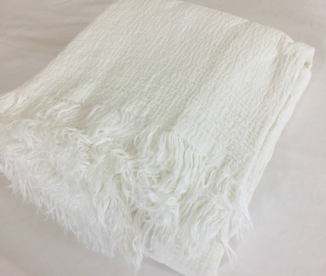 White Linen Blanket Made With Double Woven Linen Fabric Linen Etsy