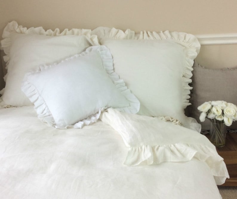 SOFT WHITE Ruffle Pillow Sham Soft White Linen Ruffle Euro Etsy Australia