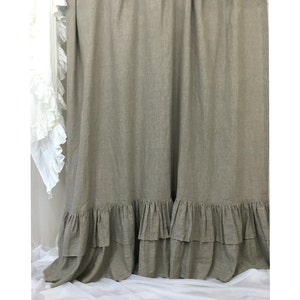 Dark Linen Curtains with Double Layers of Mermaid Long Ruffles, Farm House Style, ruffled curtains, extra long curtains, shabby chic