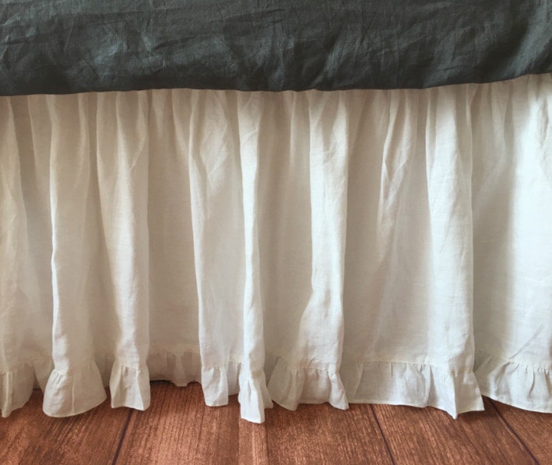White Linen Bed Skirt With Ruffle Hem White Dust Ruffles Etsy