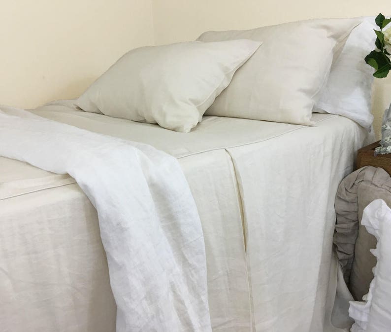 Cream Linen Beds Cover With Tailored Pleats Tailored Etsy Ireland