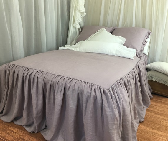 Orchid Linen Bedspread Waterfall Ruffle Bed Cover Ruffle Etsy