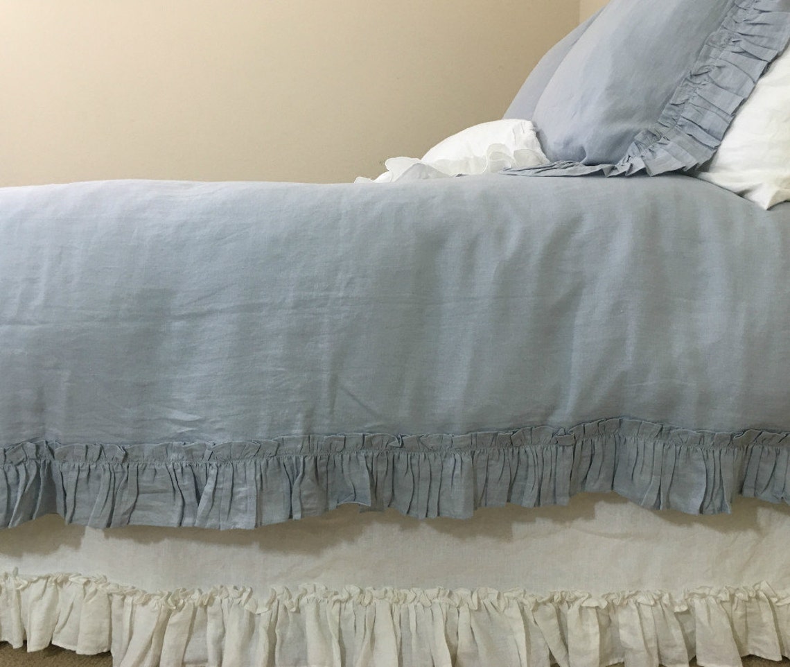Duck Egg Blue ruffled duvet cover handmade with vintage ruffle Etsy