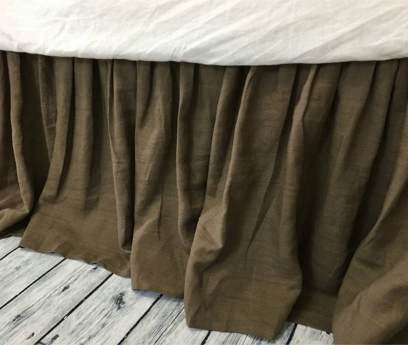 Cedar Dark Brown Linen Bed Skirt Gathered Ruffle Dark Brown Etsy