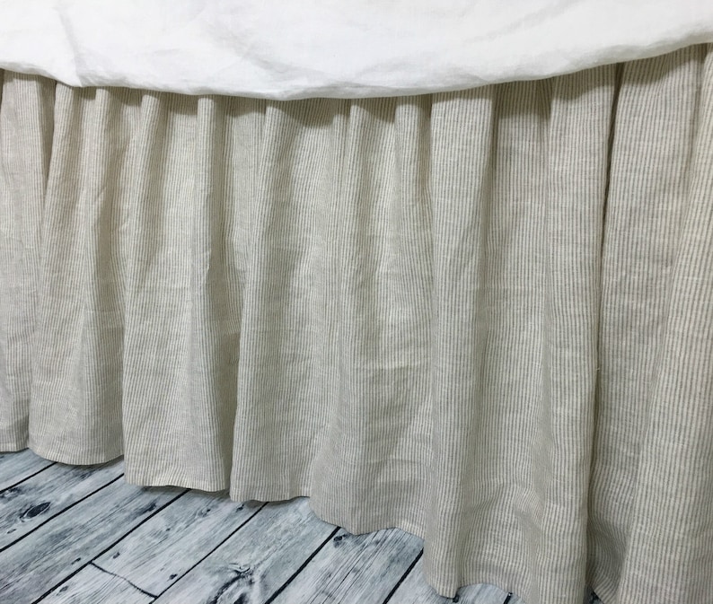 Linen Ticking Stripe Bed Skirt Gathered Available Image 0