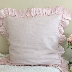 Chambray Blush Pink Euro Sham with Country Ruffles, Natural Linen, 12x16, 16x16, 18x18, 20x20, 24x24, 26x26 or custom size image 4