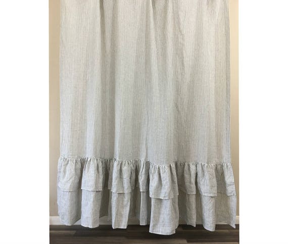 Rideau De Douche Rayé Gris Et Blanc Avec Une Sirène Double Volants Magique Ravissantes Exempt De Rouille 72 X 72 72 X 85 72 X 94 Ou Taille