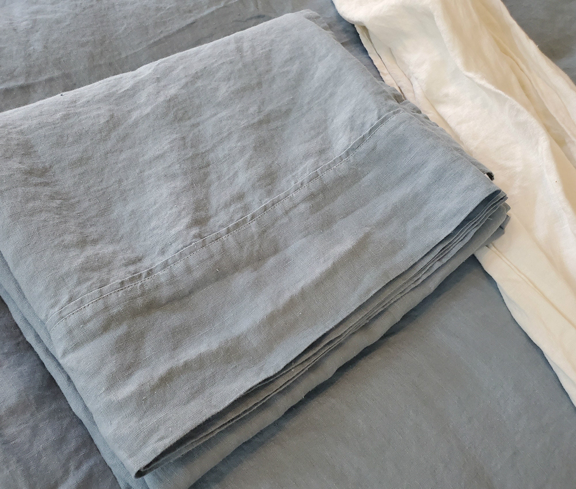 Dusty Blue Linen Bed Sheets Yarn Dyed Soft Natural Linen Bed Etsy