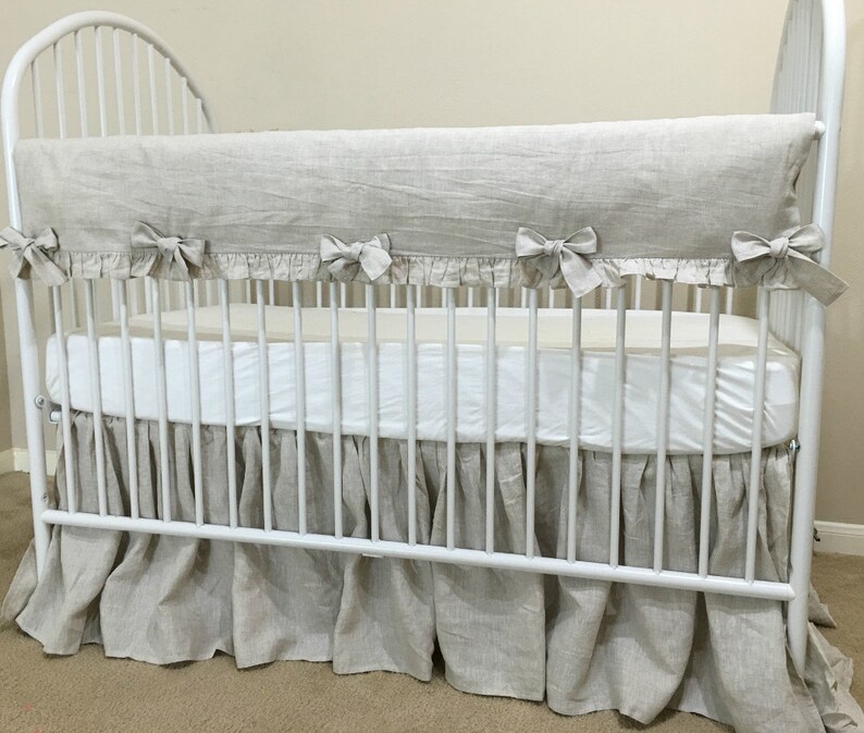 Natural Linen Crib Rail Guard With Linen Crib Skirt Etsy