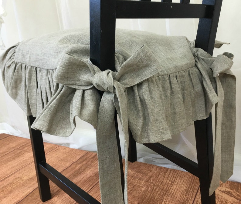 Dark Linen Chair Seat Cover With Self Ruffle And Ballerina Image 0