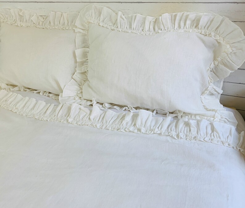 White Linen Bed Cover With Vintage Ruffles Ruffle Bed Sheet Etsy