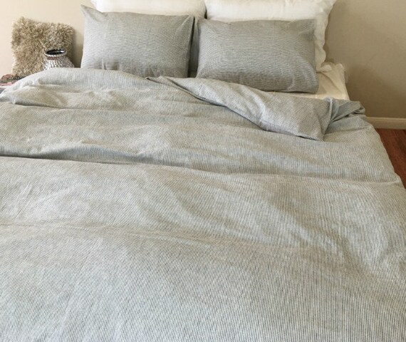 Subtle Black White Striped Duvet Cover In Natural Linen Etsy