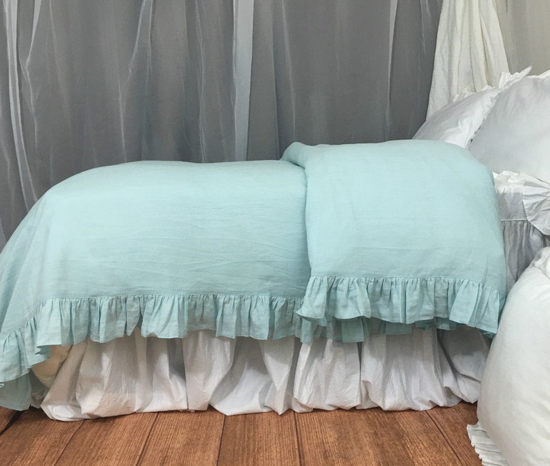 Dove Ruffle Linen Duvet Cover Available In Queen King Twin Etsy