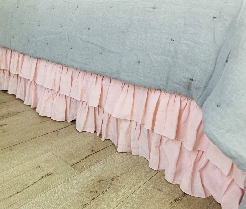 Dogwood Pink Linen Bed Skirt with 2 tiered Ruffles Natural Etsy