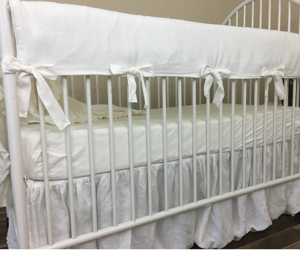 Natural Linen Crib Rail Guard With Piping Bumperless Crib Etsy
