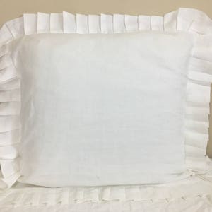 White Linen Sham Cover with Pleated Ruffles, Neatly Pleated Ruffle Pillow Cover!