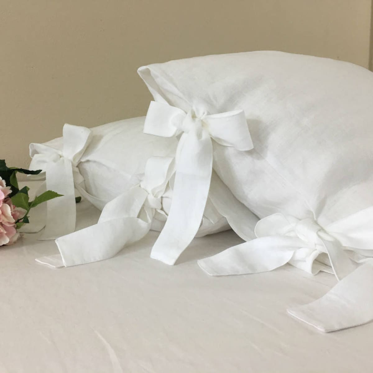 Linen Euro Sham Cover with Ties, over 41 colors and patterns, all sizes, 12x16, 16x16, 18x18, 20x20, 24x24, 26x26, 28x28,