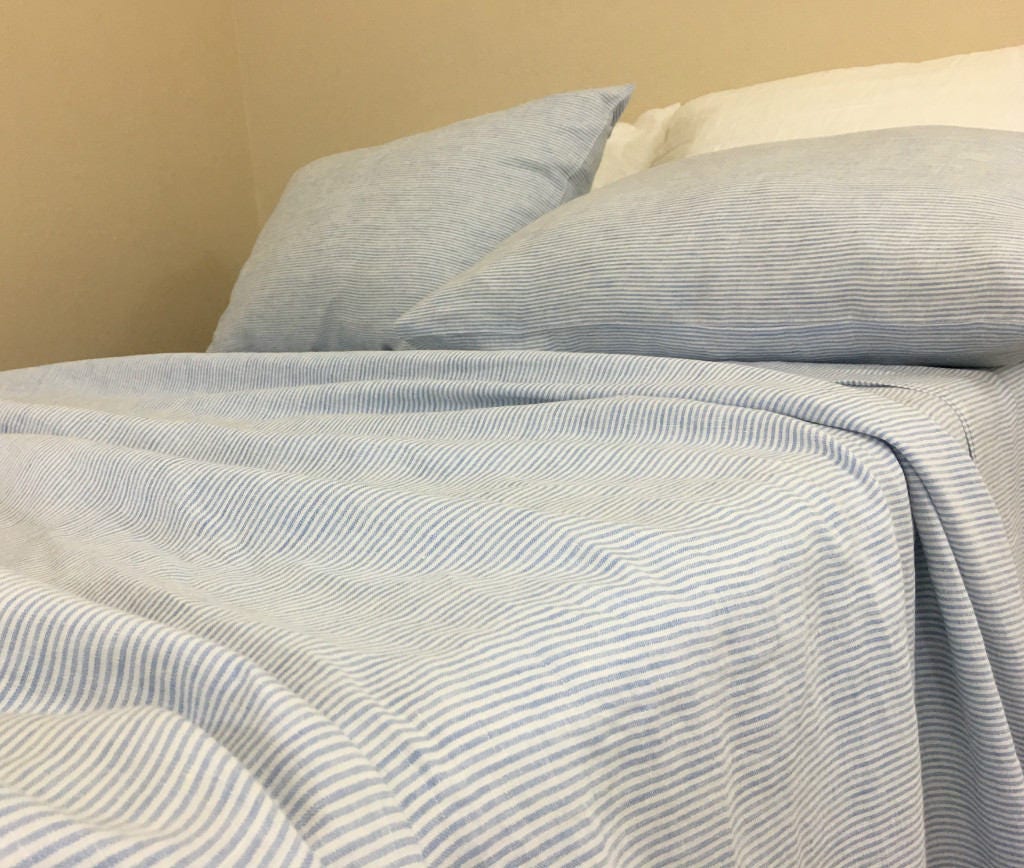 White Ticking Striped Bed Sheets Set 