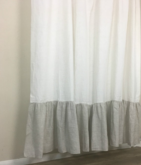 Natural Linen Color Block Shower Curtain With Mermaid Long Etsy