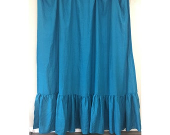 Teal Blue Linen Shower Curtain Mermaid Long Ruffles, Royal Blue Custom Shower Curtain Extra Long, Wide