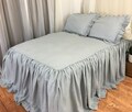 Duck Egg Blue Bedspread, Blue ruffle bedding, linen bedding, shabby chic bedding, bed cover, queen bedspread, king bedspread, blue bedding