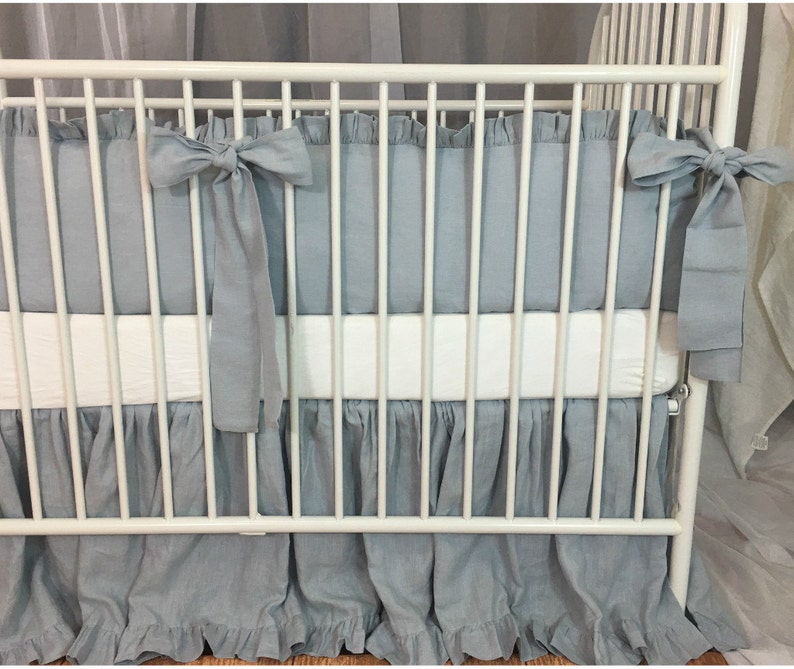 Duck Egg Blue Baby Bedding Set with Sash Ties Ruffled Crib Etsy