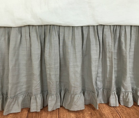 Stone Grey Gathered Bed Skirt With Country Ruffle Hem | Etsy