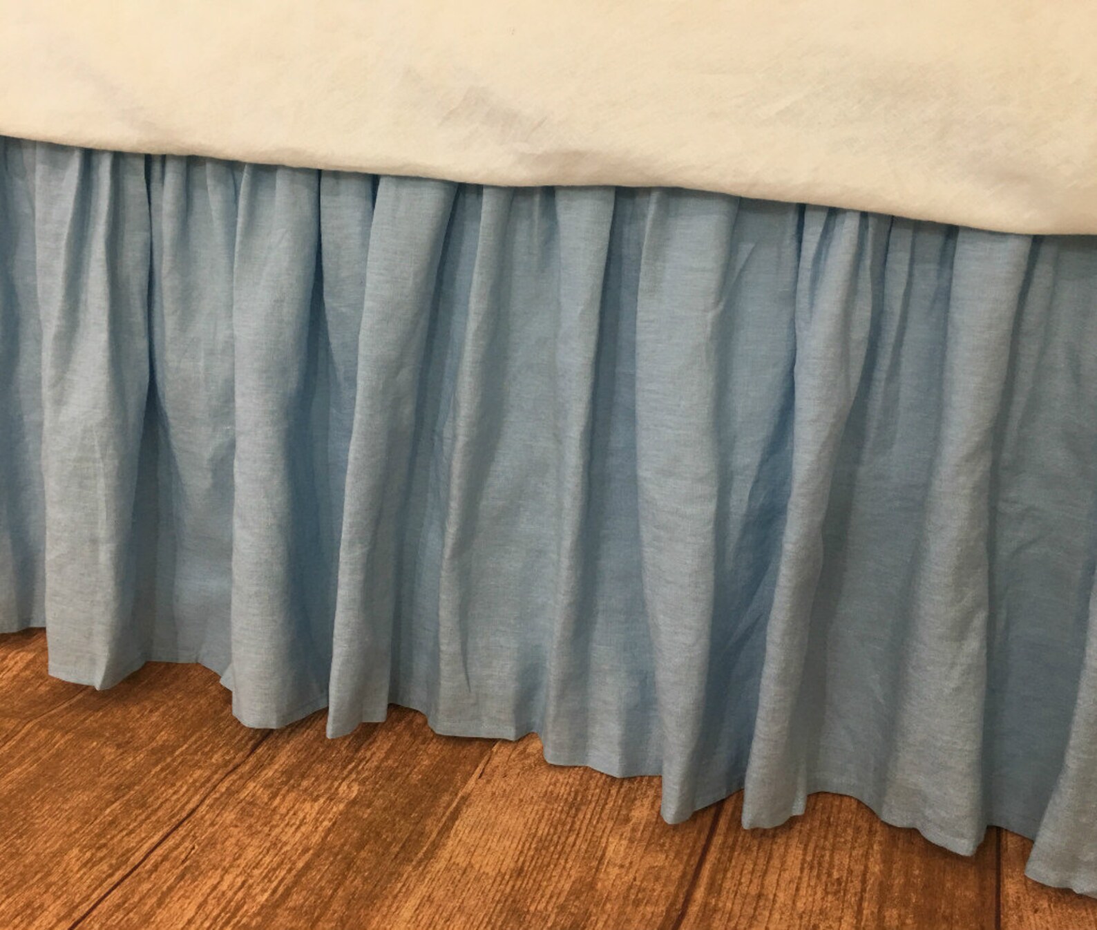 BLUE Bed Skirt in Natural Linen Blue Bed Ruffles Blue Etsy