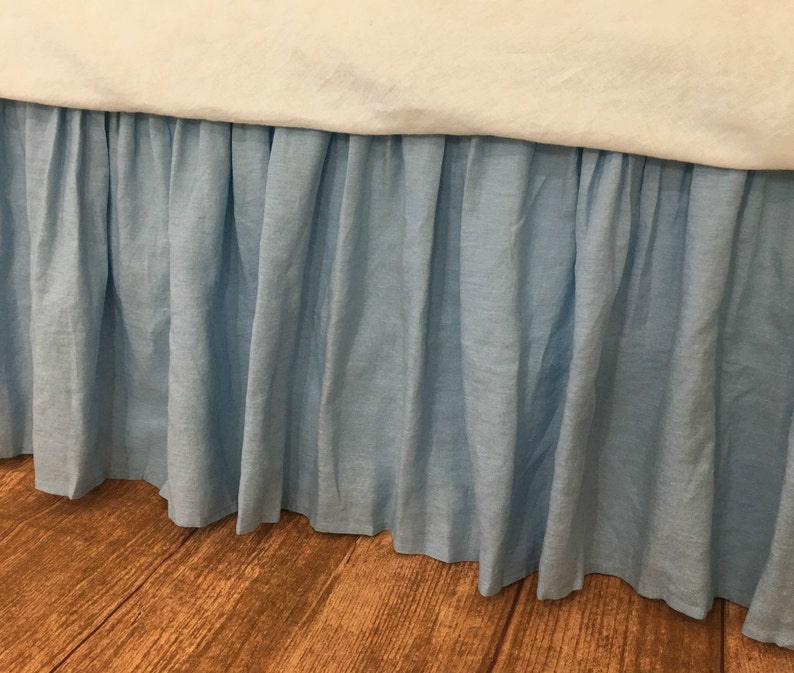 BLUE Bed Skirt in Natural Linen Blue Bed Ruffles Blue Etsy