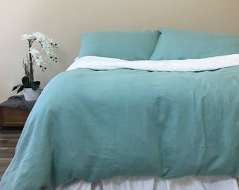 Moss Green Linen Duvet Cover, Warm and Cozy!