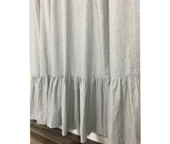 Black And White Ticking Striped Shower Curtain With Mermaid Etsy