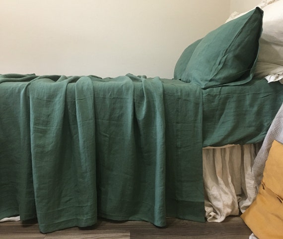 Sábanas de cama de lino verde oscuro del bosque sábanas de - Etsy España