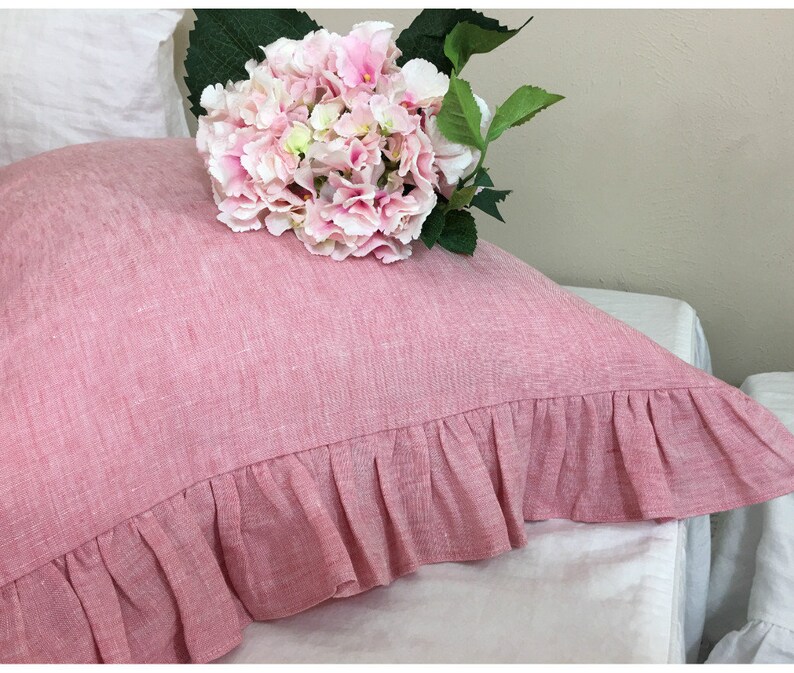 Natural linen ruffle euro sham cover Ruffle pillow covers Etsy