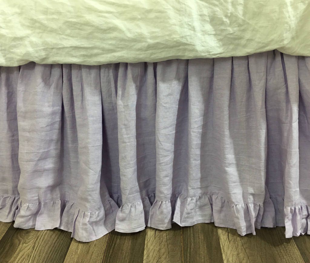 Lavender Linen Bed Skirt With Ruffle Hem Romantic and Pretty Etsy