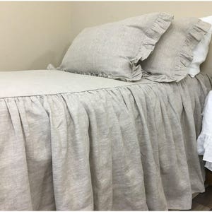 Natural Linen Bedspread, Medium Weight Linen, Ruffle Linen Bedding in Queen, King, Full, Twin or Custom Size