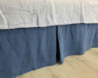 Yale Blue Linen Bed Skirt, Tailored Pleats, made to fit