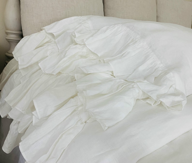 Linen Ruffles Color Natural Linen Duvet Cover With Three Tiered Ruffles, Waterfall Ruffles ...