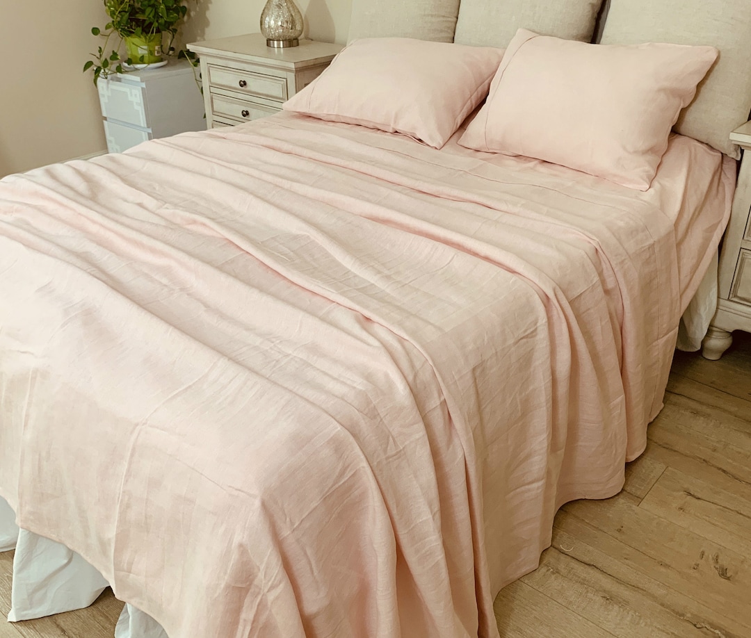 Dogwood Pink Linen Sheets Set Linen Top Sheet Fitted Sheet Etsy