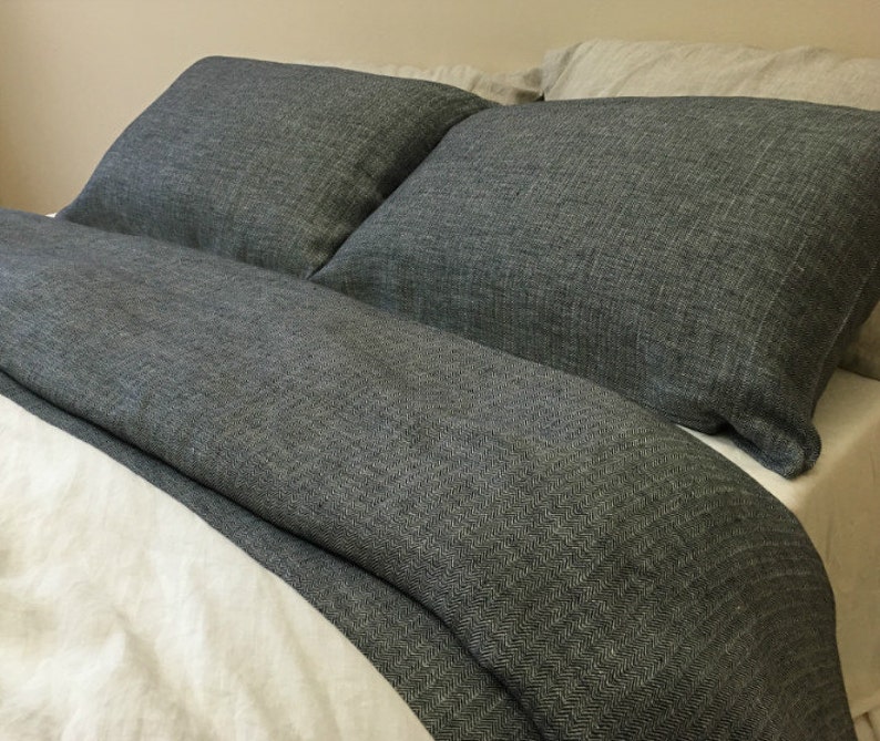 Chevron Ink Linen Duvet Cover Chevron Bedding Made From 100 Etsy