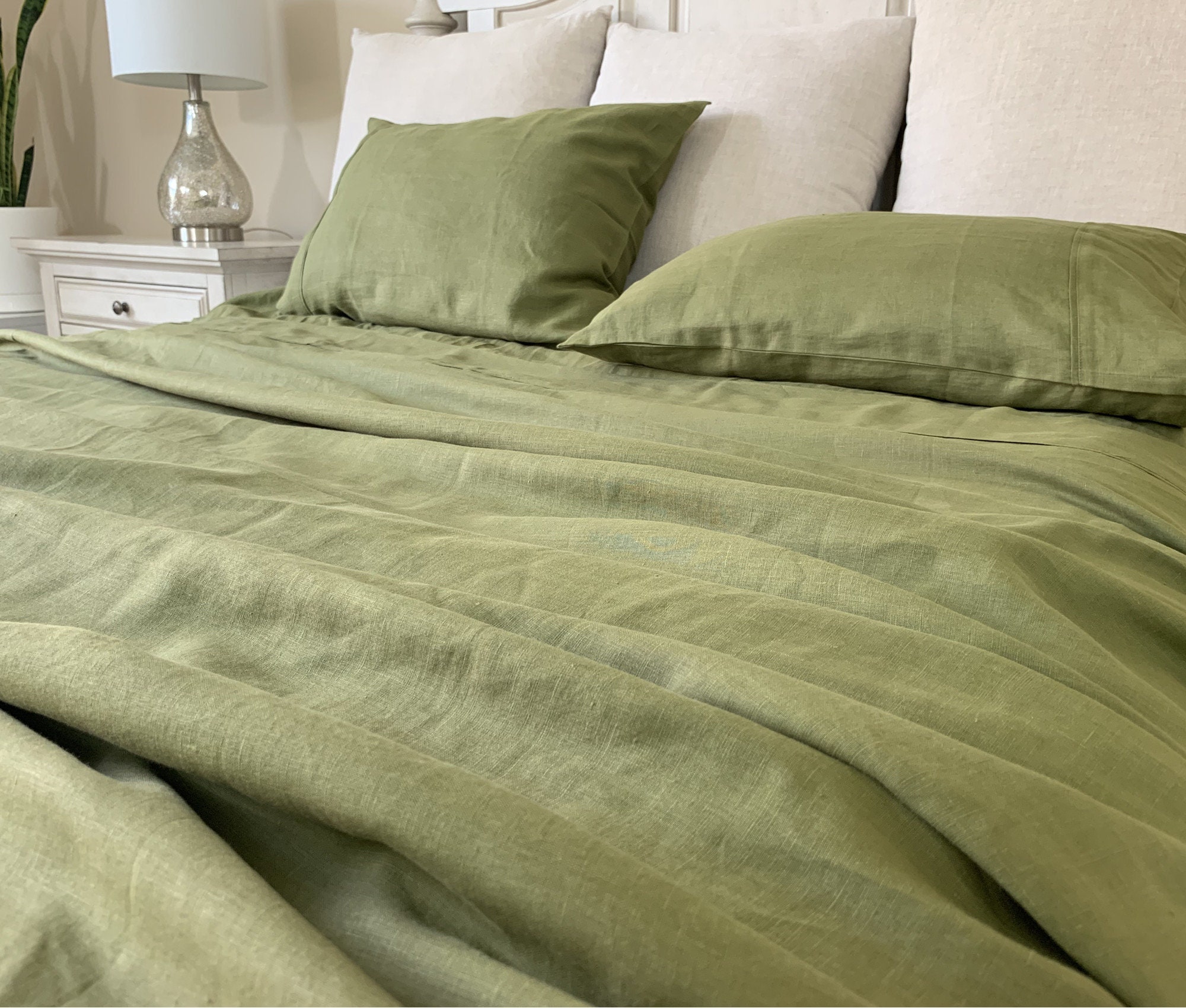 Ropa de cama de lino verde