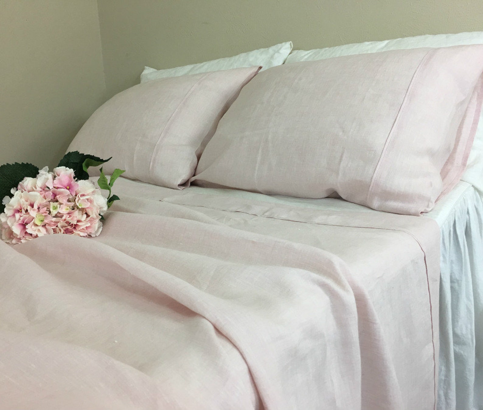 Chambray Blush Pink Linen Bed Sheets Light Pink Linen Sheets Etsy