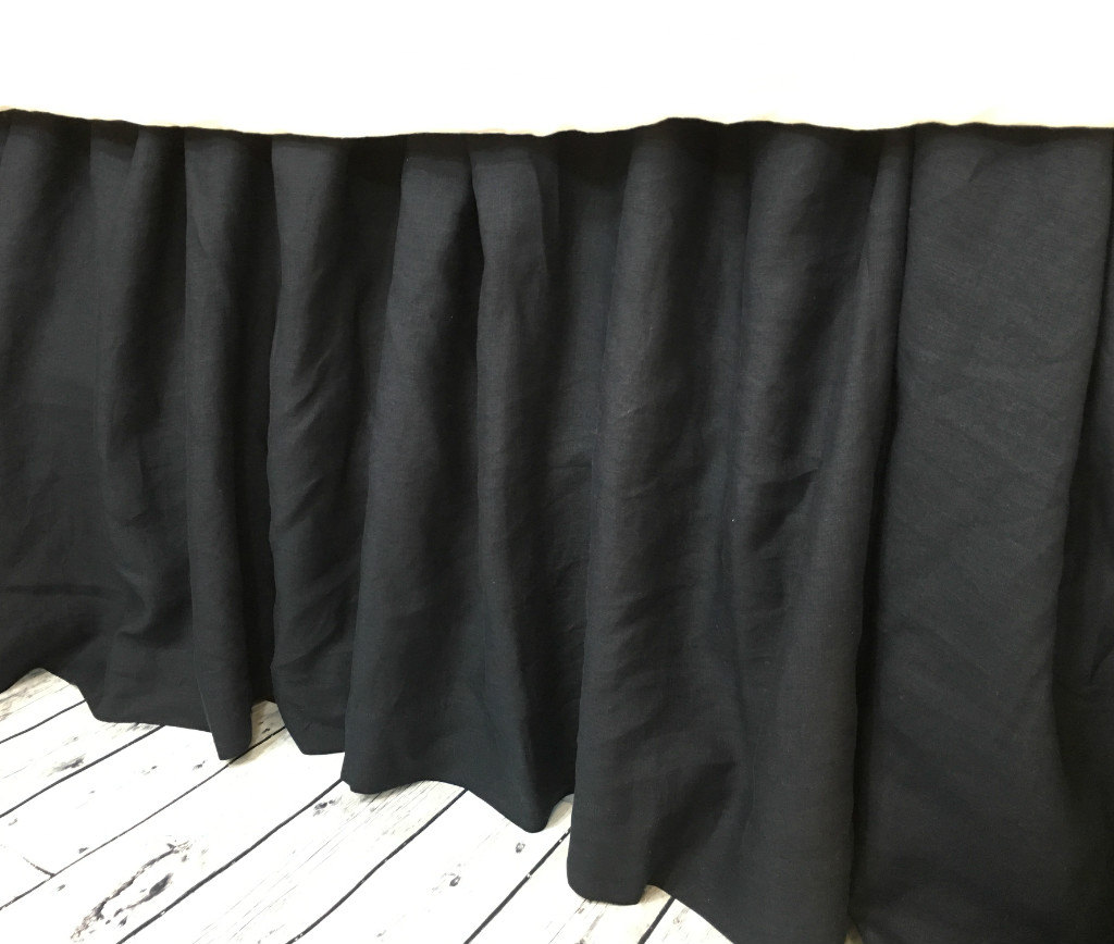 Black Linen Gathered Bed Skirt Black Linen Dust Ruffle Etsy